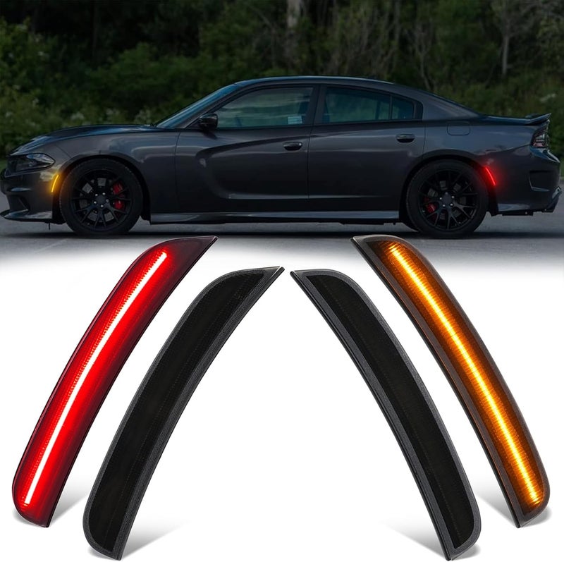 Mynoway 4PCS Front + Rear LED Side Marker Light Replacement for Charger 2015–2023, Smoked Lens Side Fender Parking Position Lamp Assembly, Replace OE 68214404AA, 68214405AA, 68214126AA, 68214127AA - Image 1
